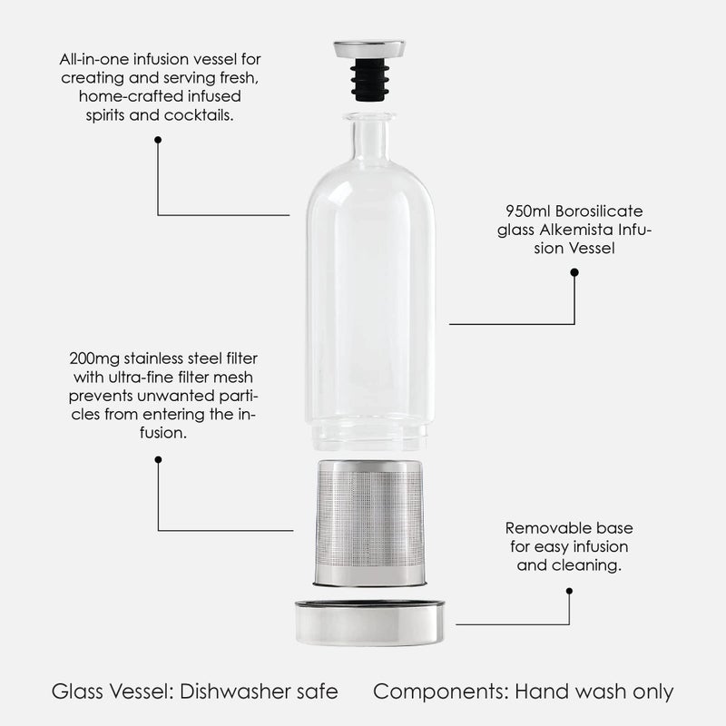 Ethan + Ashe Alkemista Alcohol Infuser - Ethan+Ashe - Add Flavor To Spirits - Infuser For Vodka, Gin, Rum, Scotch, Whisky, & More - Stainless Steel - Glass Infusion Bottle - Fine Filter - 950 ML - Image 3